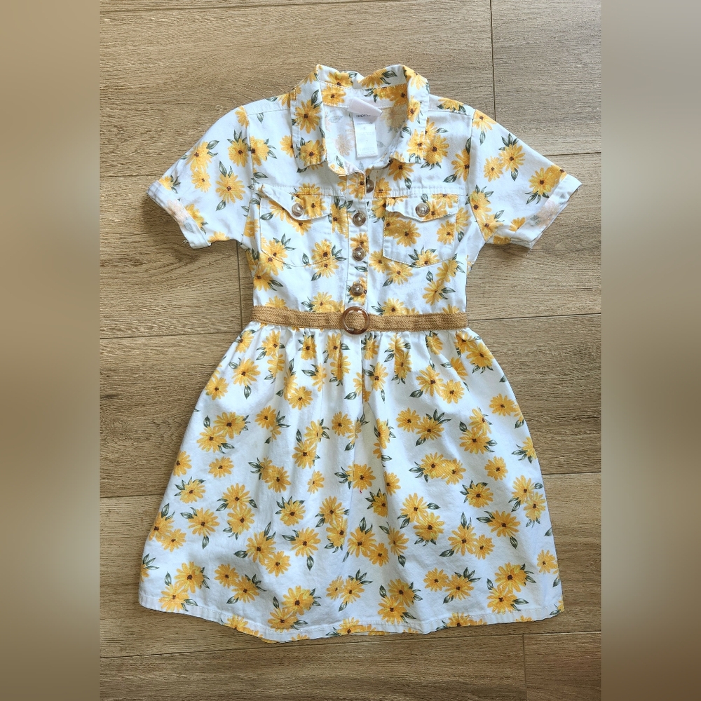 Little Lass Sunflower Yellow and White Dress